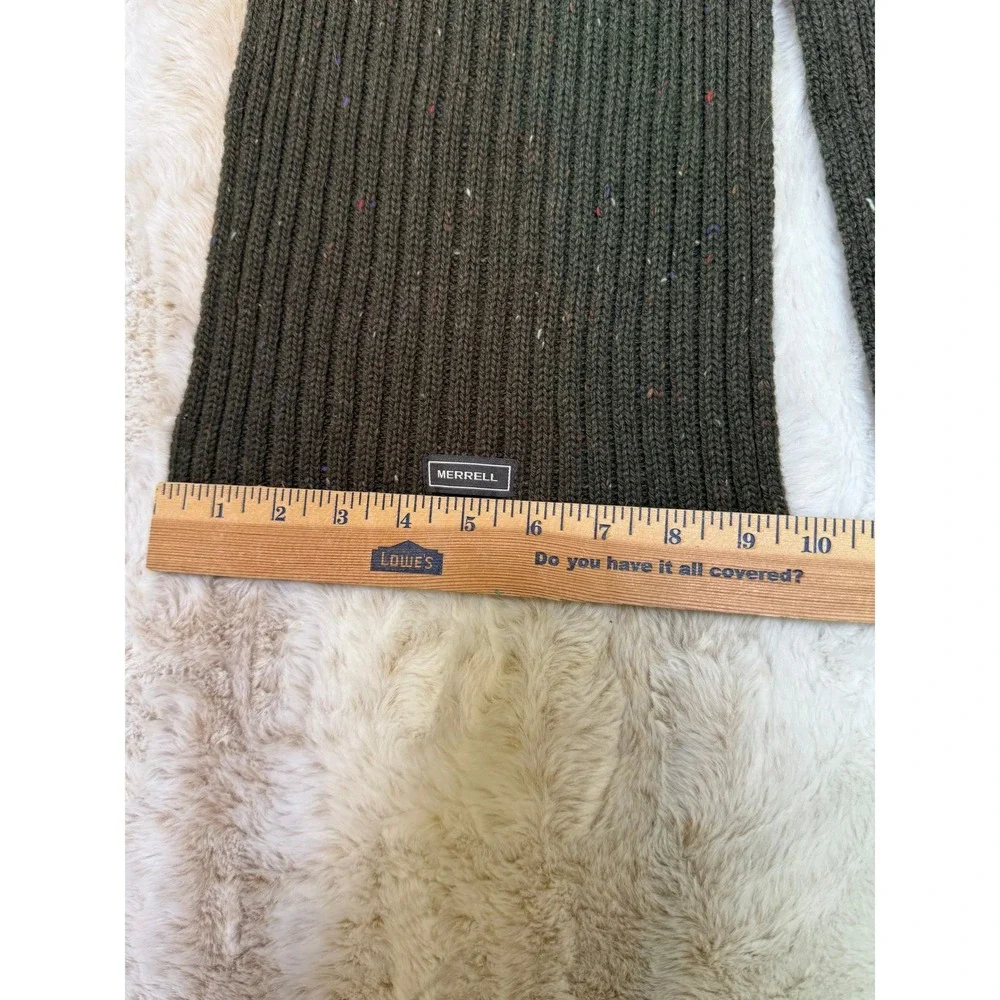 Merrell Knit Scarf Mens OS Olive Green Ribbed Wool Blend Speckled‎ Academia